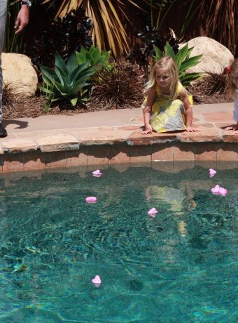 Peeps race in a pool is a fun Easter activity for families and friends.