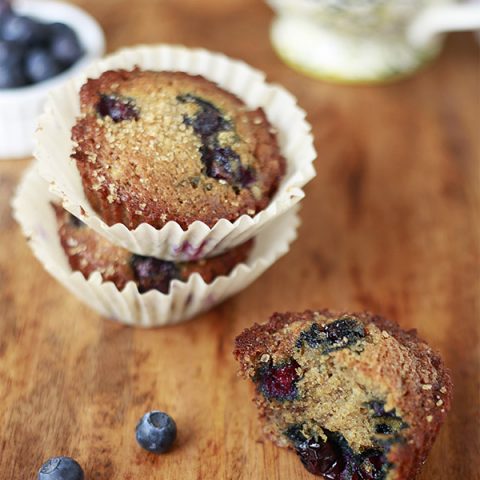 Delicious banana muffins filled with fresh blueberries.