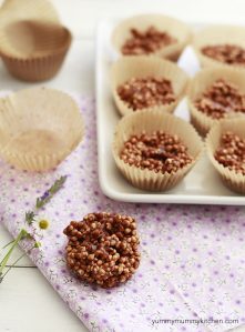 Puffed quinoa with chocolate and peanut butter make a tasty healthy treat.