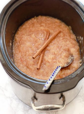 Easy healthy slow cooker crockpot applesauce with no added sugar.