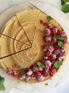 Vegan Pumpkin Cheesecake Topped with Cranberries