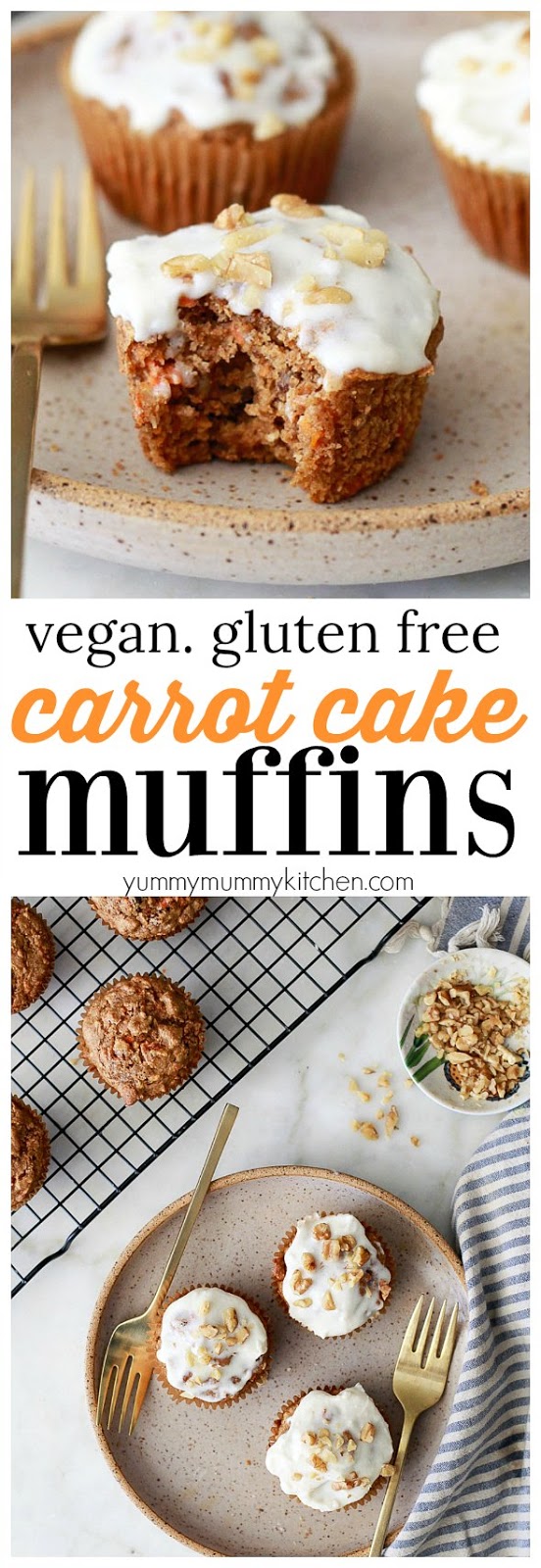 The most delicious gluten free carrot muffins. These easy muffins are made in the blender. They're made with healthy ingredients like oat flour and maple syrup. These carrot muffins are dairy-free, oil-free, gluten-free, and vegan! 