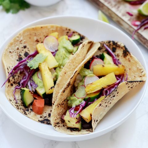 Grilled Vegetable Tacos with Black Beans and Avocado Cream