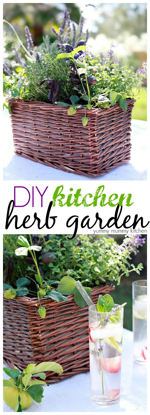 How to make a beautiful kitchen herb garden in a basket. Perfect for a teacher appreciation or Mother's Day gift!