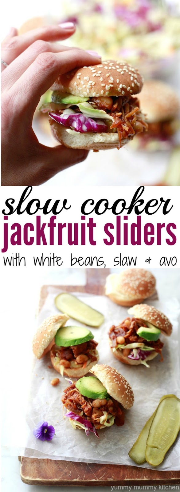 Slow Cooker Jackfruit Sandwich Recipe with beans and coleslaw. 