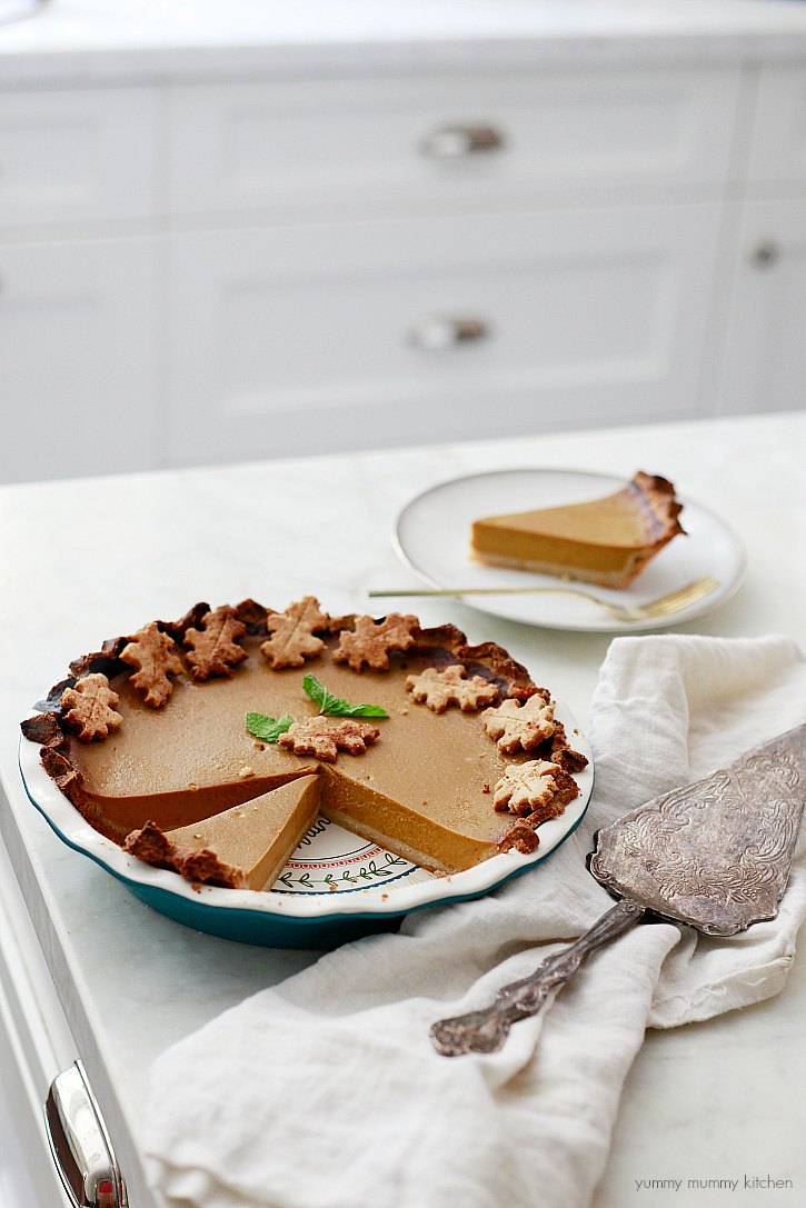 This delicious pumpkin pie has a gluten free almond flour crust! 