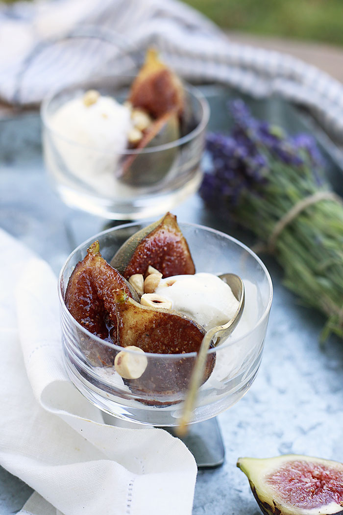 Spiced Roasted Figs with Hazelnuts and Vanilla Ice cream