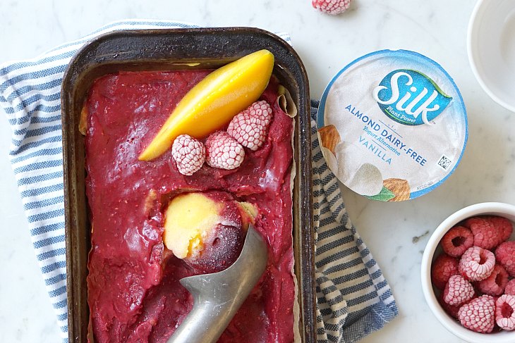 This easy dairy free and vegan frozen yogurt is made with Silk almondmilk yogurt and fruit!