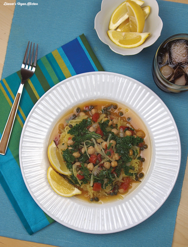 This Spaghetti squash in lemon capers sauce is vegan and so flavorful! 