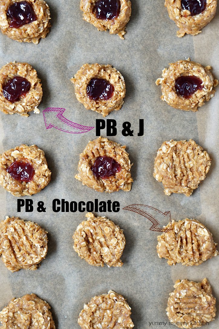 These breakfast cookies can be made two ways! Peanut butter oatmeal breakfast cookies with jam or with a chocolate drizzle. 