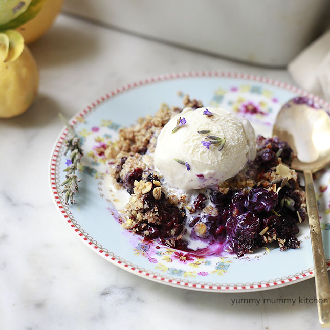 blueberry crisp with almond oatmeal topping