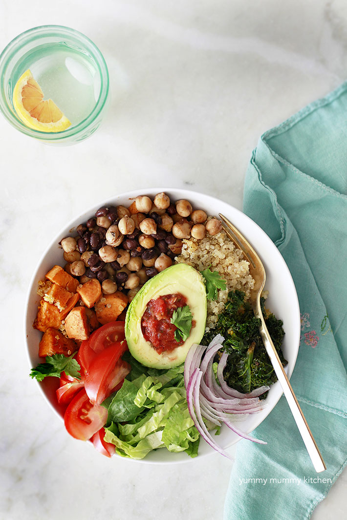 vegan taco buddha bowl with quinoa 