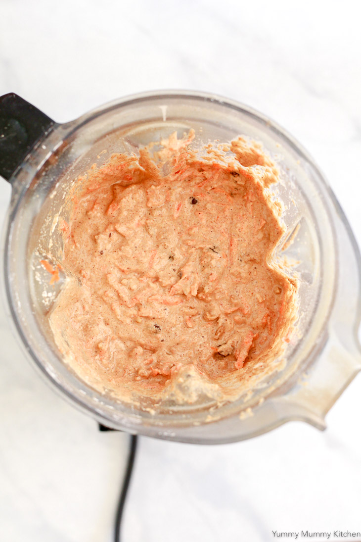 Healthy carrot muffin batter made in the Vitamix blender. 