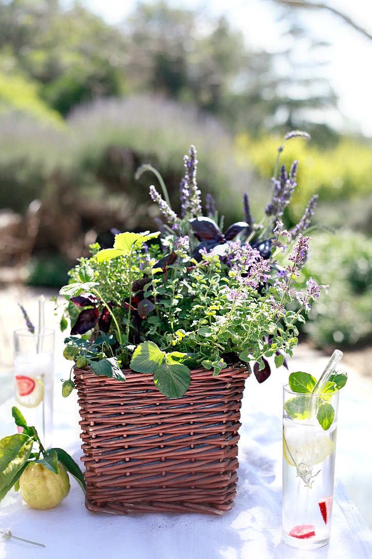 An herb garden basket makes a beautiful and edible table centerpiece. 