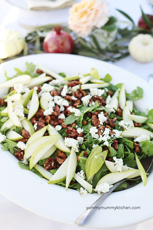Thanksgiving salad with pears and walnuts