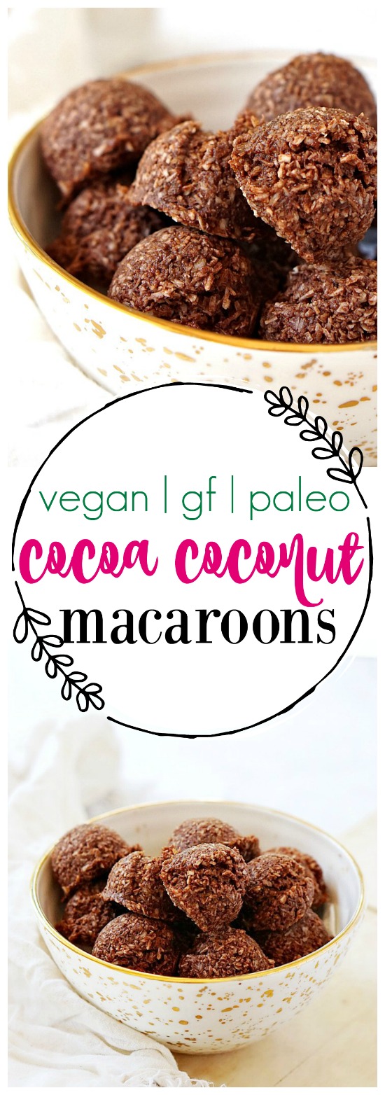 These chocolate coconut macaroons are vegan, paleo, and gluten-free! 