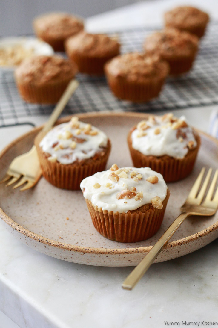 Carrot muffins made with oat flour. These vegan carrot muffins are dairy-free, oil-free, and gluten-free.