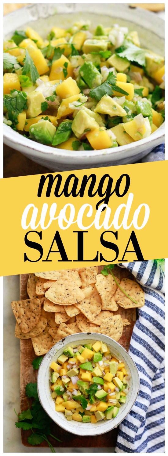 This easy mango avocado salsa recipe is the most delicious sweet and tangy salsa for chips or tacos. It's vegan, gluten-free, and Whole30 approved! 