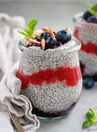 Blueberry, Raspberry, Strawberry layered chia pudding cups.