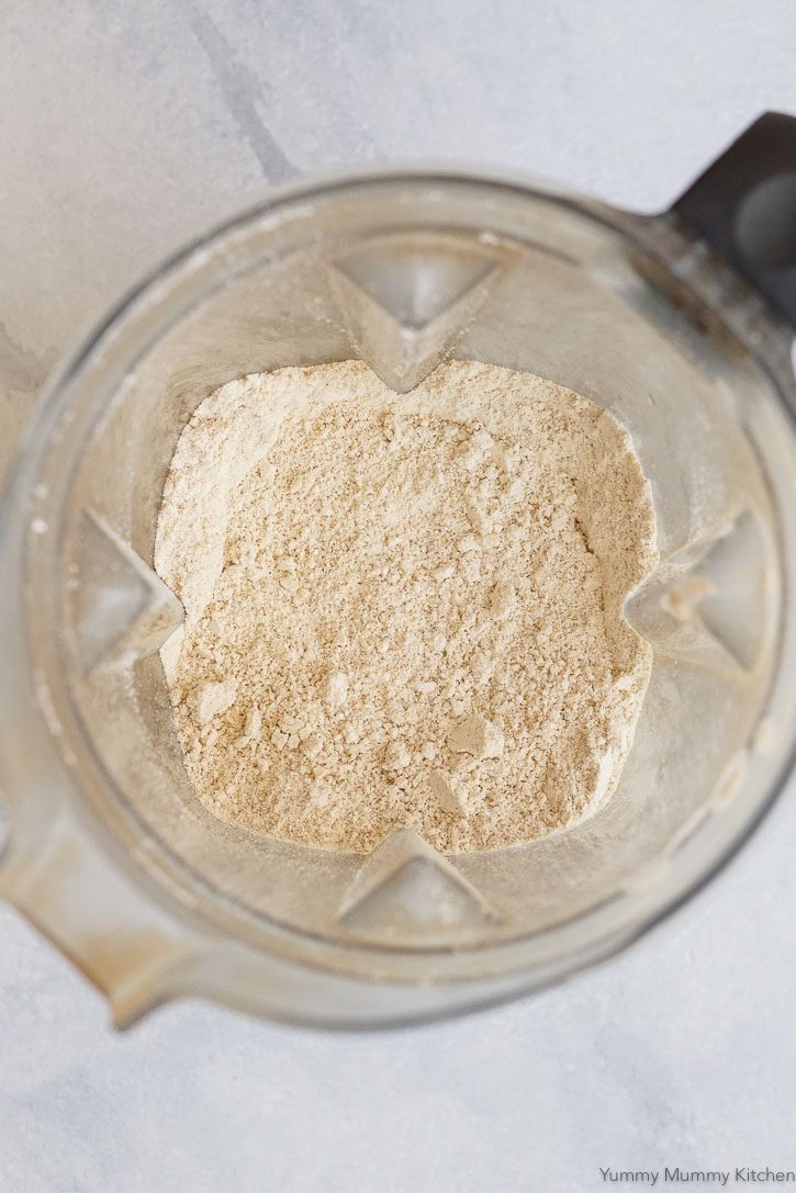 Homemade oat flour in a Vitamix blender. 
