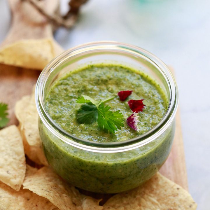 Salsa verde made with roasted tomatillos