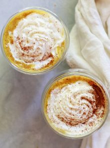 How to make vegan pumpkin spice lattes with turmeric golden milk.