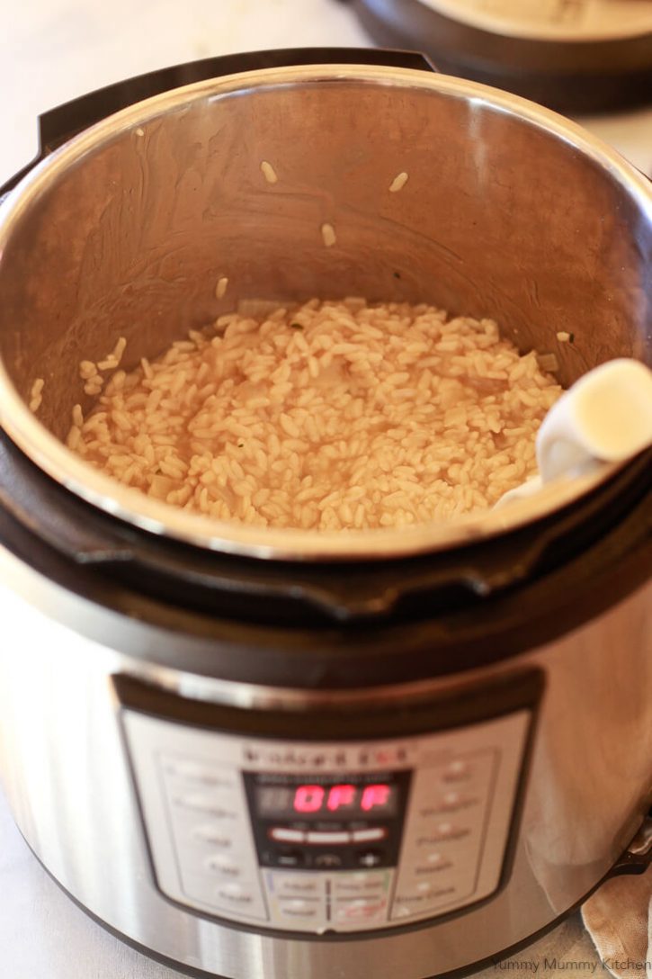 Simple, basic Parmesan risotto is cooked in an Instant Pot pressure cooker. 