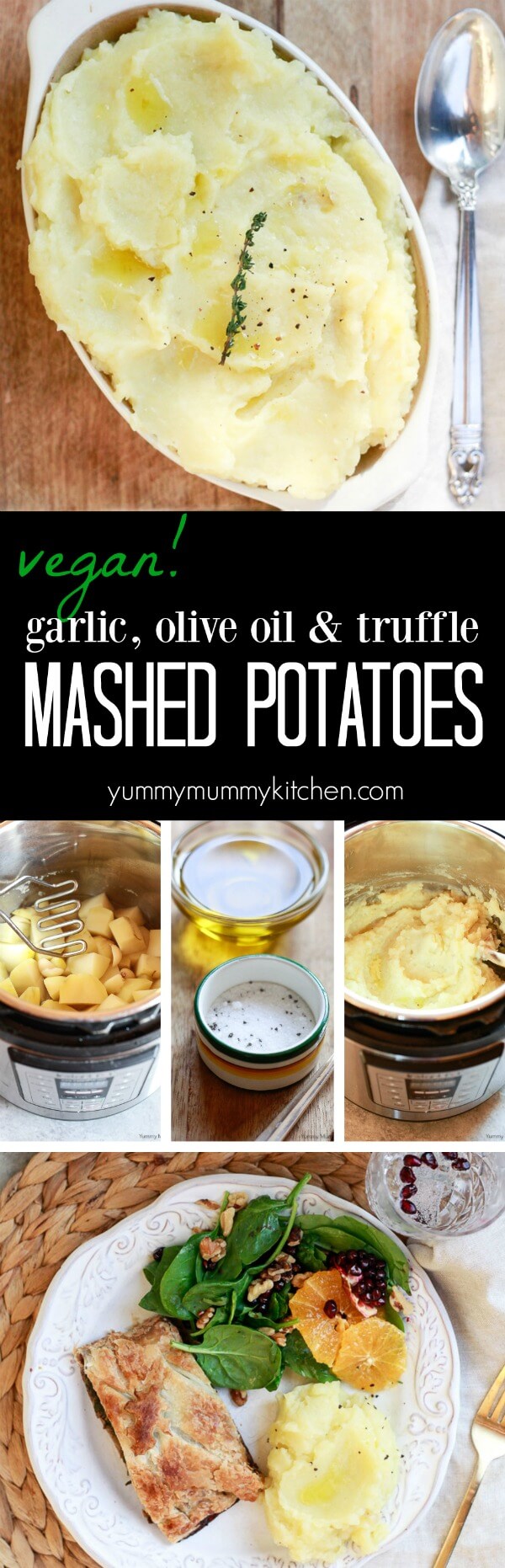 The best vegan mashed potatoes made in the Instant Pot pressure cooker or the stovetop! These mashed potatoes are decadently flavored with garlic, olive oil, and truffles, so you won't miss the dairy. 