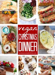 A collage of Vegan Christmas dinner recipes.