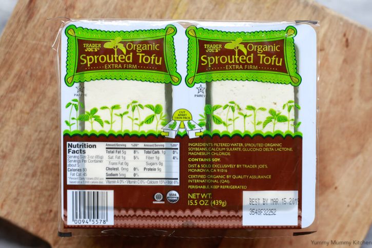 A package of Trader Joe's organic sprouted extra firm tofu is perfect for making baked tofu. 