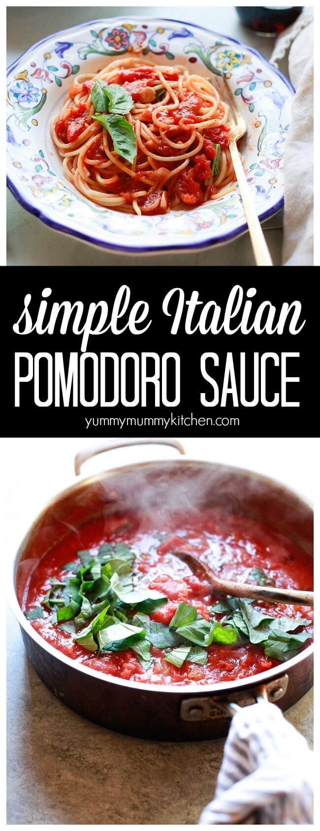 Find out how to make Pomodoro sauce. This simple Italian tomato sauce is perfect with pasta, lasagna, eggplant, and more. Find out what pomodoro sauce is, pomodoro vs. marinara, and get the easy recipe for pomodoro sauce. 