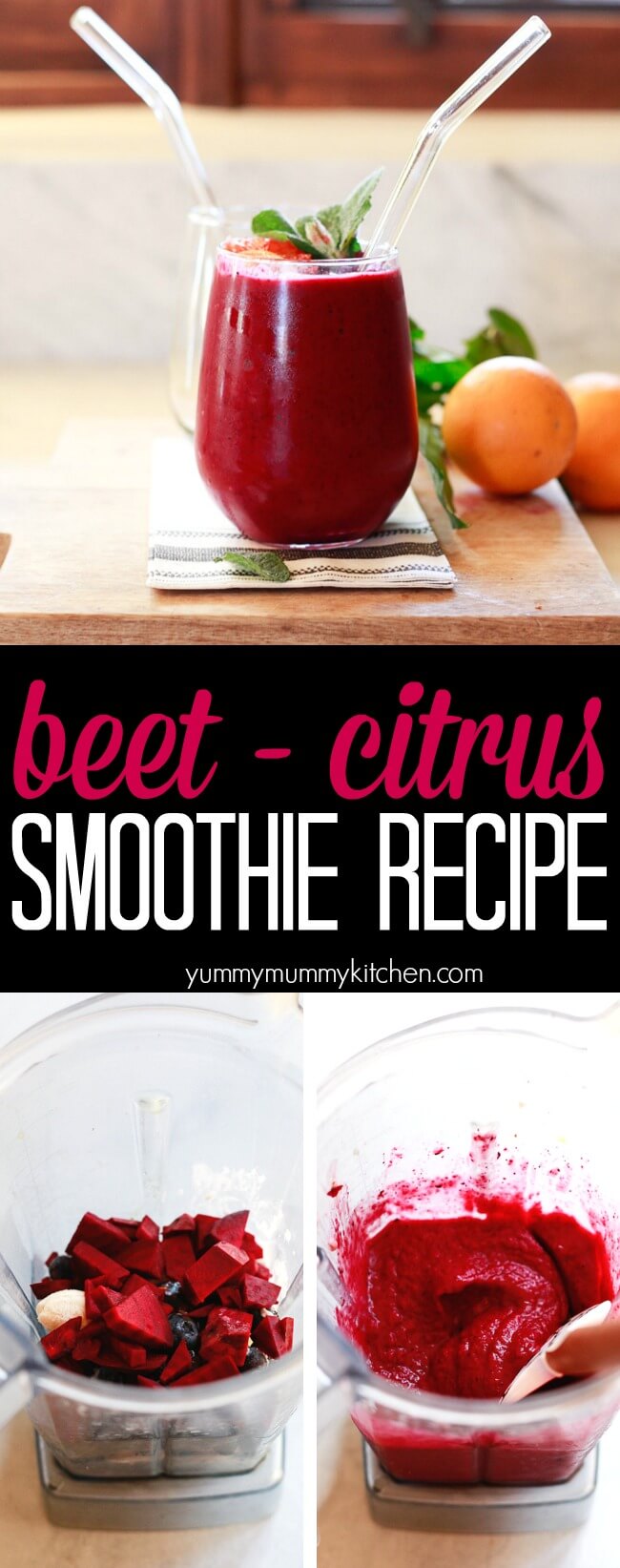 Delicious raw beet smoothie recipe made with berries and citrus in the Vitamix. A great super red anti-inflammatory smoothie for breakfast or snack. 