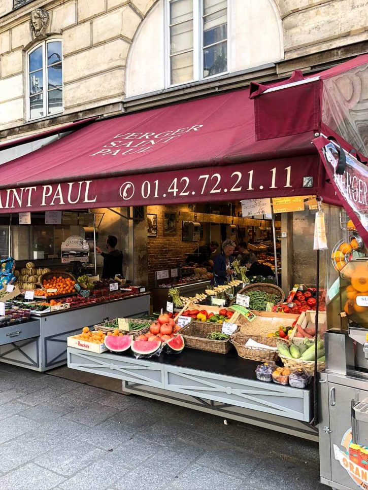 Saint Paul produce stand in le Marais, Paris. 
