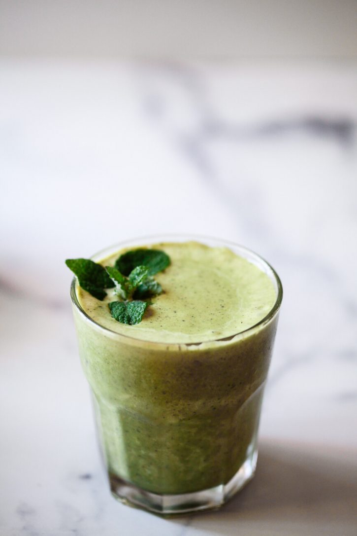 a healthy green protein shake made with fresh mint. 