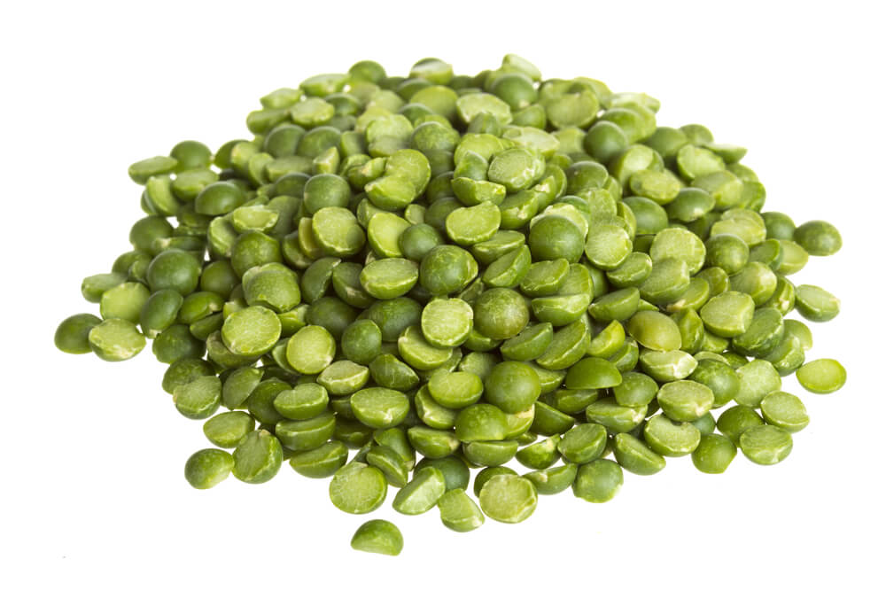 A close up photo of dried split peas. 