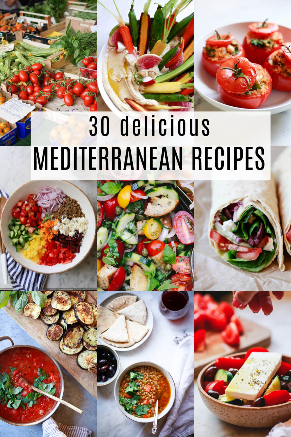 A collage of 9 healthy Mediterranean diet recipes. 