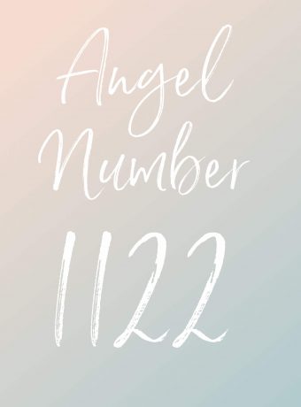 Angel Number 1122 text over a pastel pink and blue background.