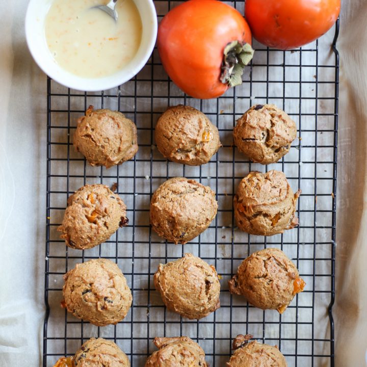 Persimmon cookies on a wire cooling wrack.