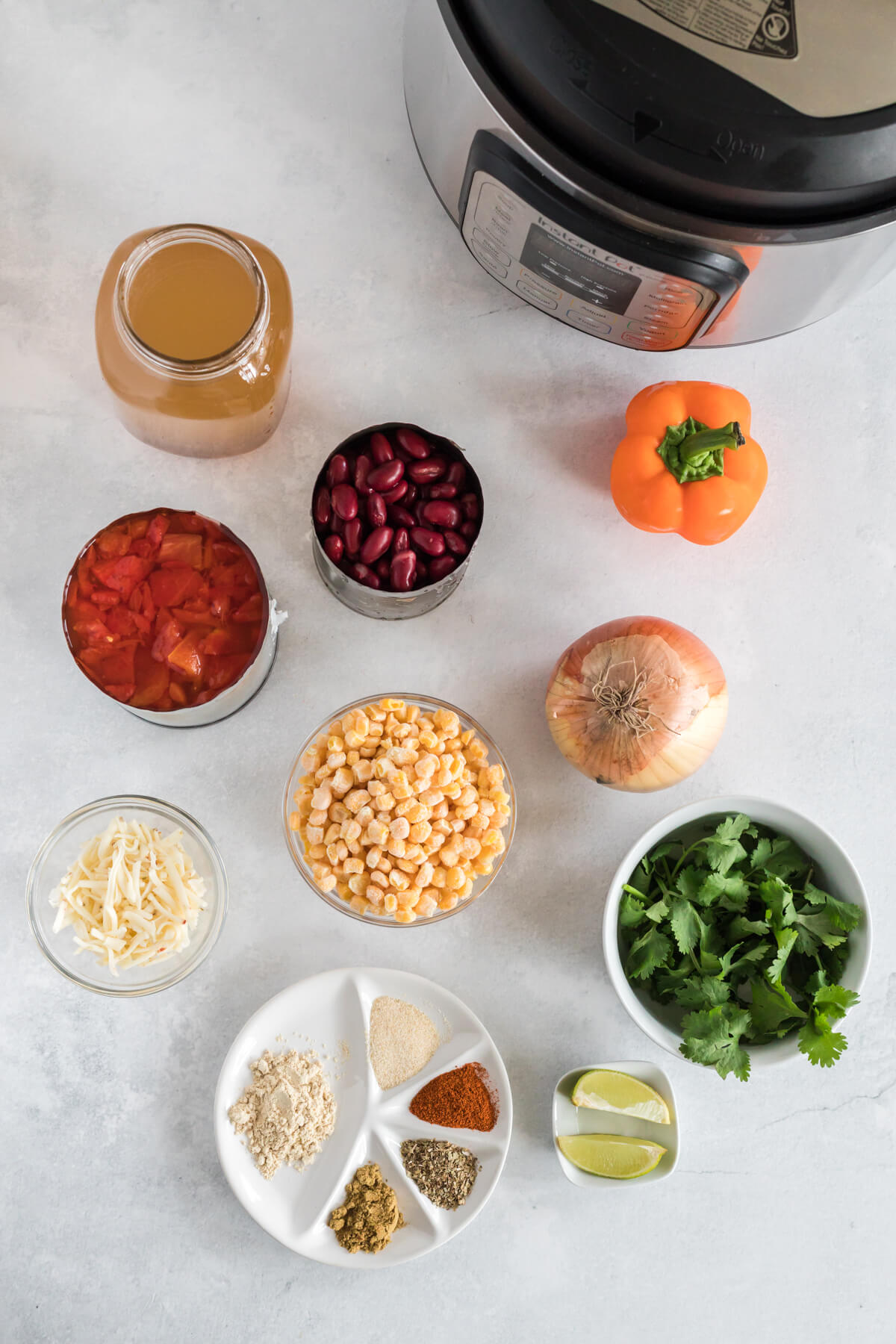 Ingredients for easy taco soup next to an Instant Pot. 