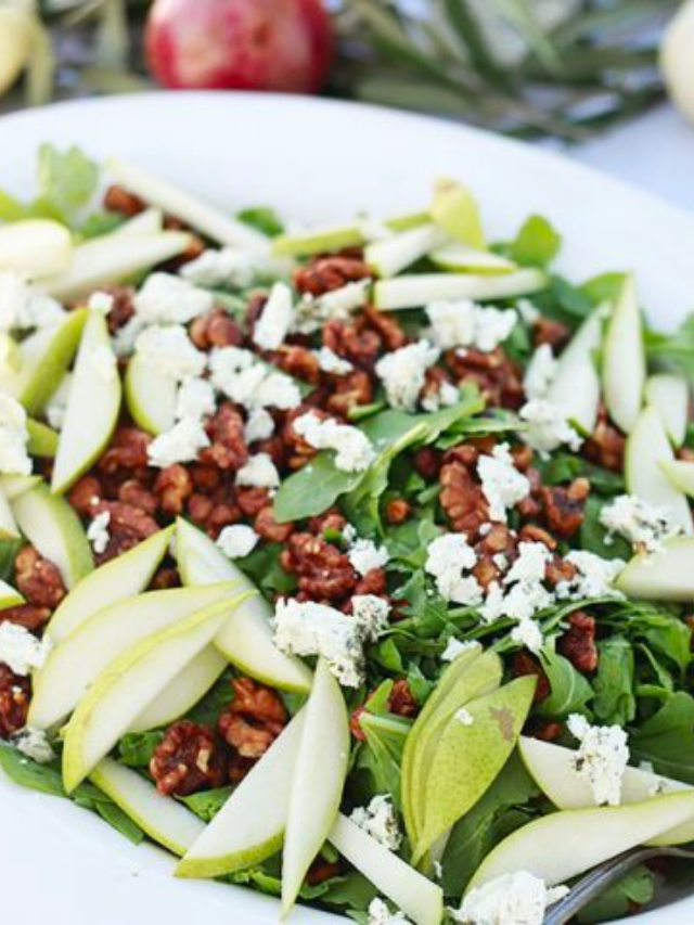 Pear, Walnut, And Goat Cheese Salad With Maple Dijon Vinaigrette Story