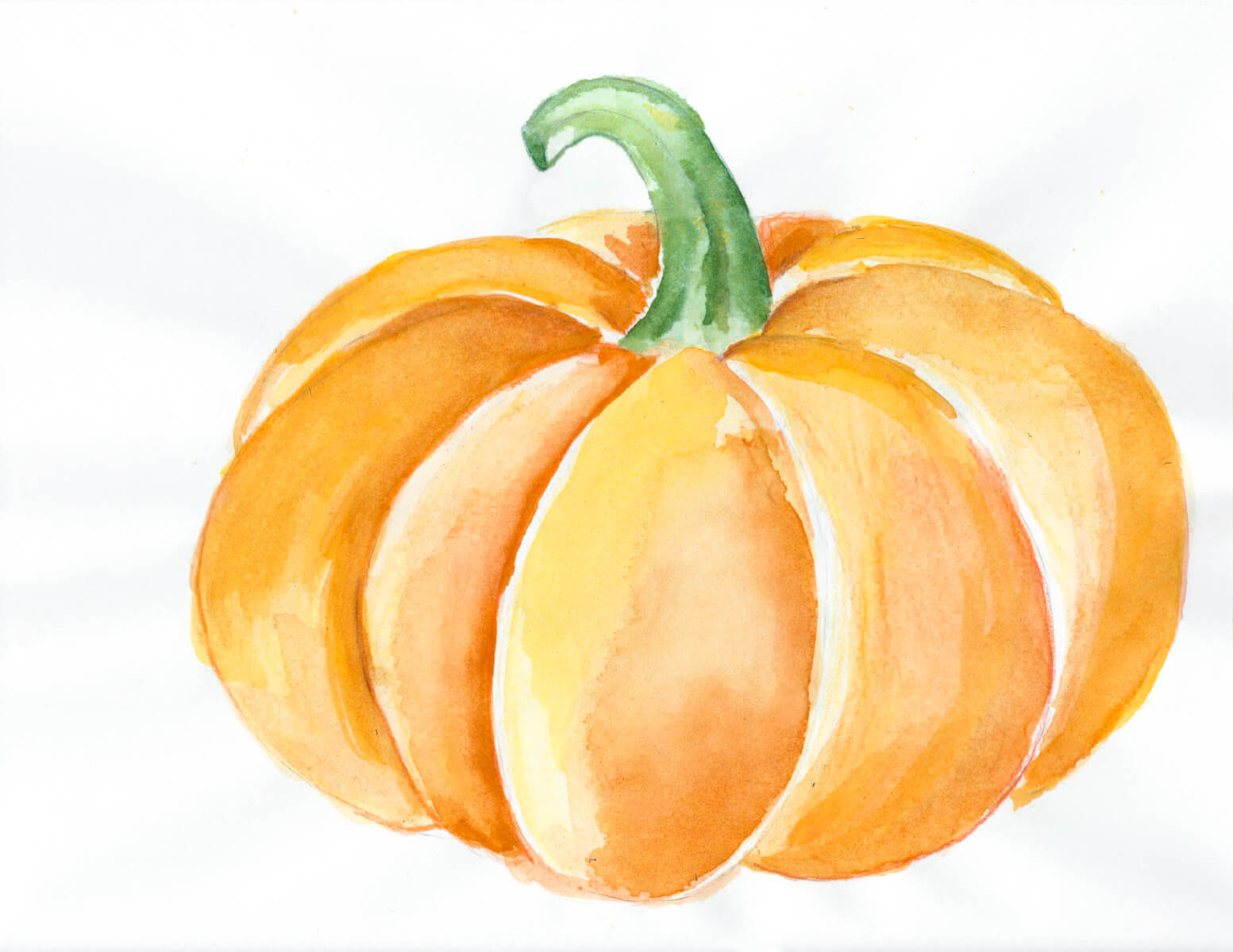 A simple pumpkin drawing painted with watercolor. 