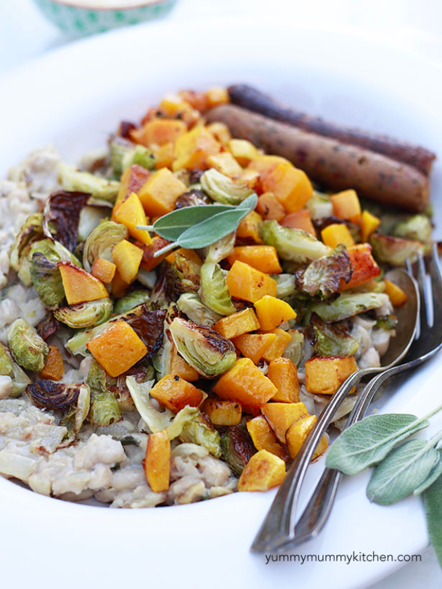 White Bean Mash With Roasted Brussels Sprouts And Butternut Squash Story