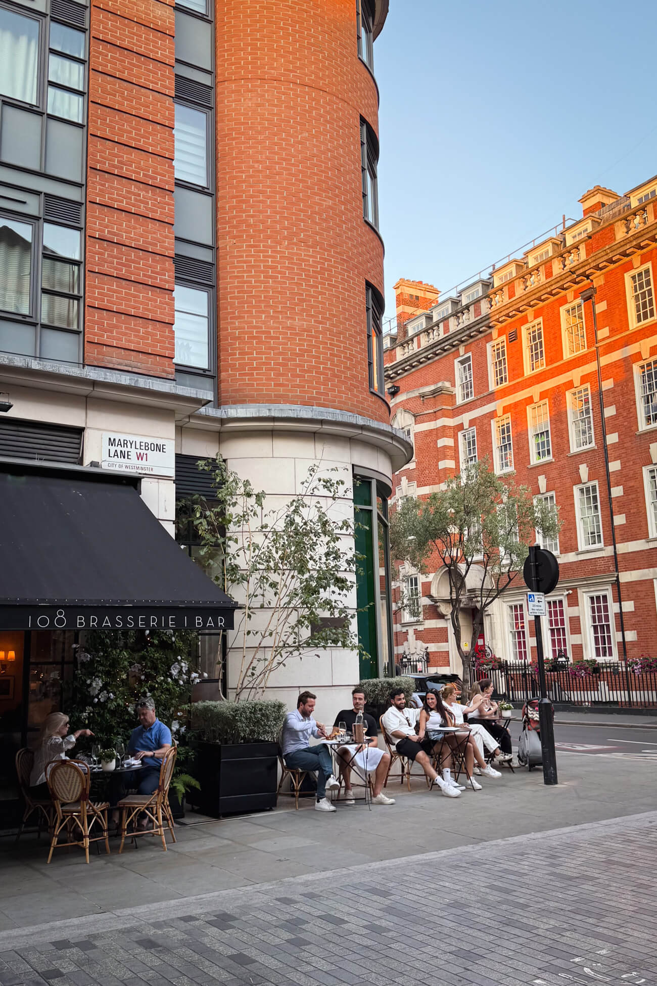 People dine at 108 Brasserie, a beautiful restaurant and bear on Marylebone Lane in London. 