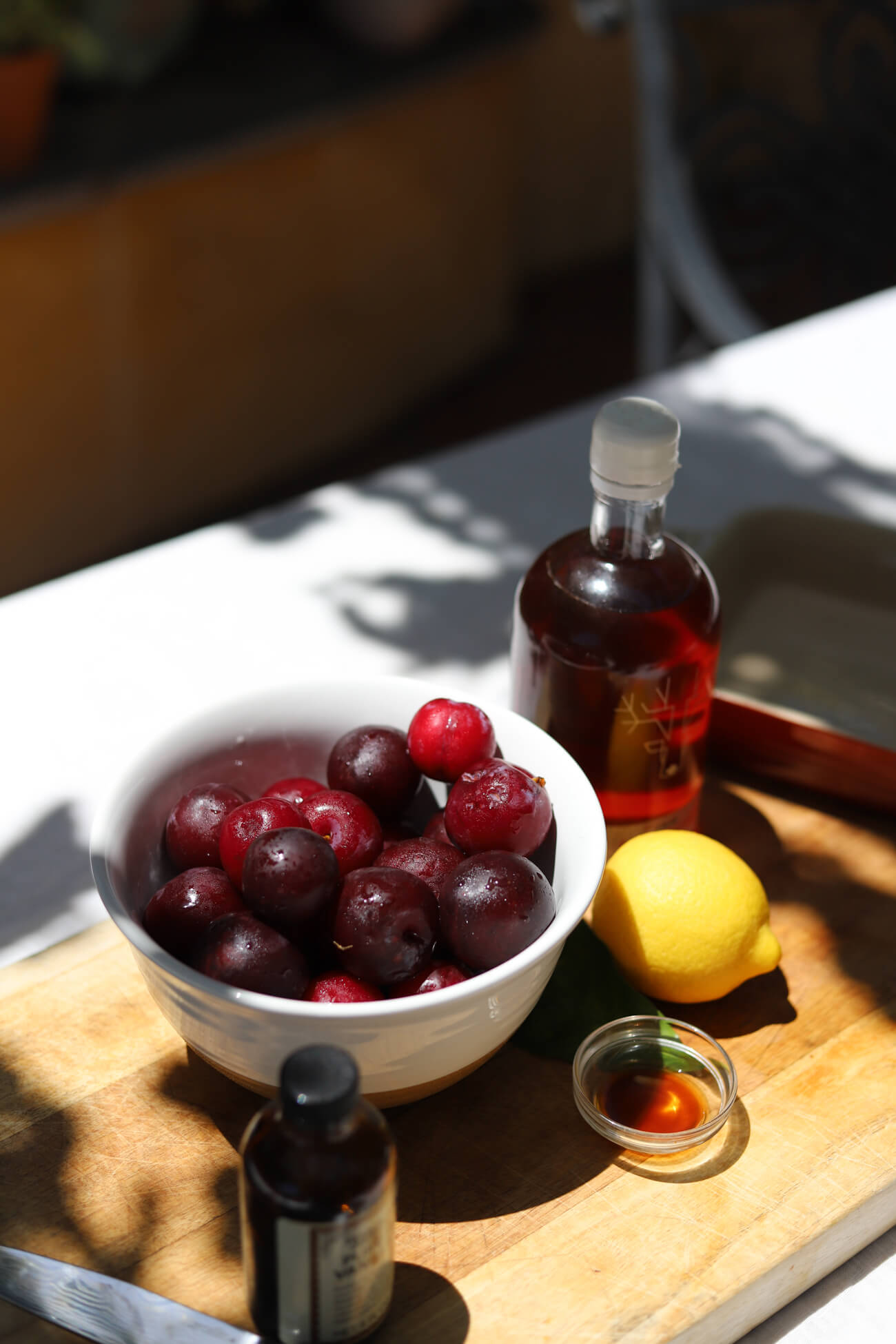 Roasted Plum Compote Ingredients Fresh plums with lemon juice, maple syrup, and optional vanilla for roasted plum compote