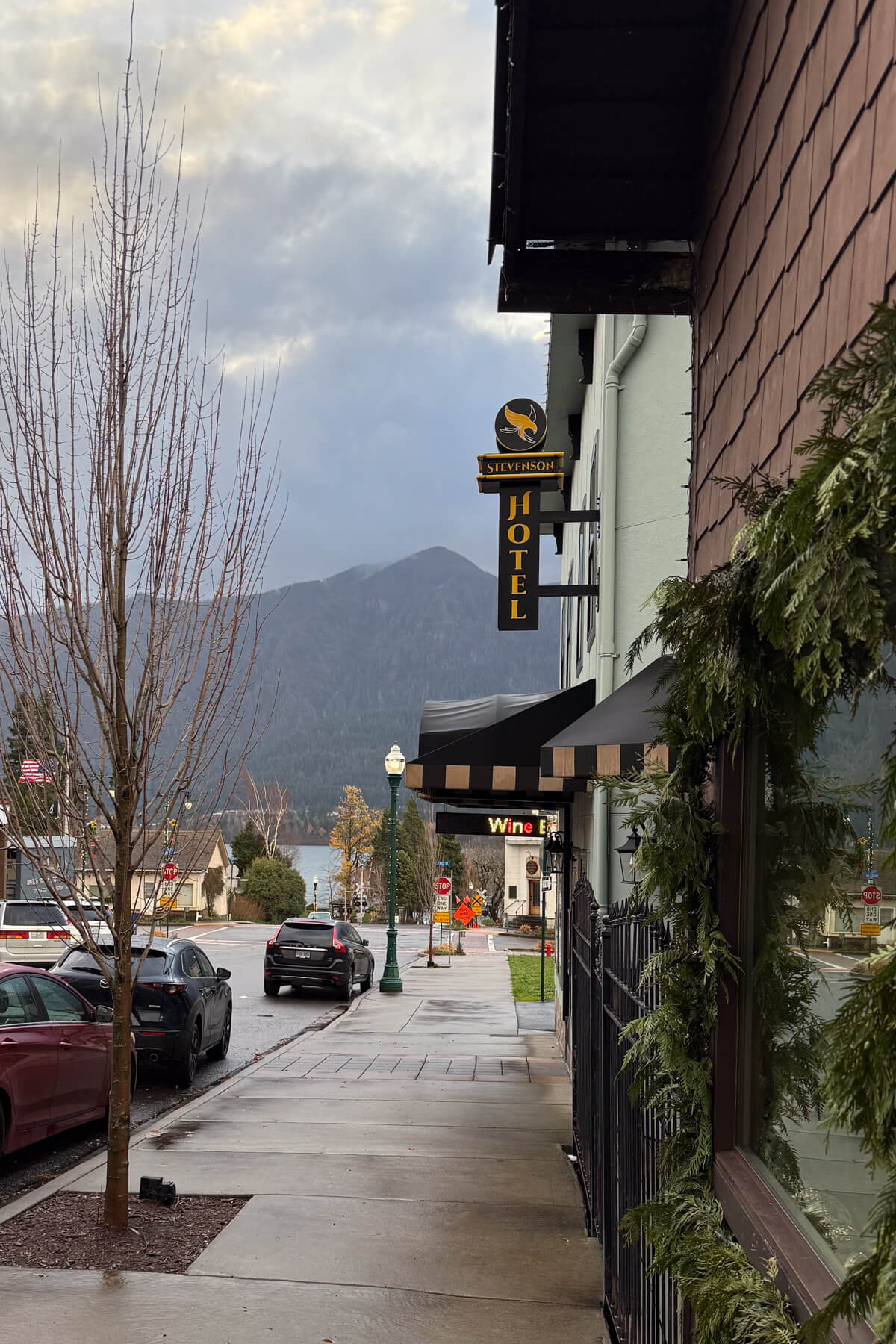 Hotel Stevenson, Washington Hotel Stevenson in downtown Stevenson, Washington, with Columbia River Gorge mountains in the background.